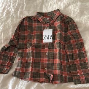 Zara Red and Brown Button Down Shirt Classic Plaid Design